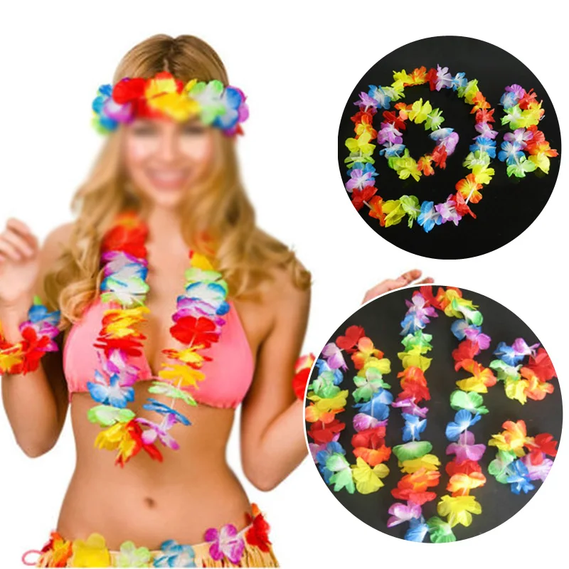 

Fun Wedding Home Flower Necklace Leis Fancy Dress Party Garlands Beach Colorful 4Pcs Realistic Hawaiian Indoor