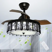 depuley 42 36w remote led ceiling fans with light crystal industrial retractable blades 3 wind speeds for bedroom timing black