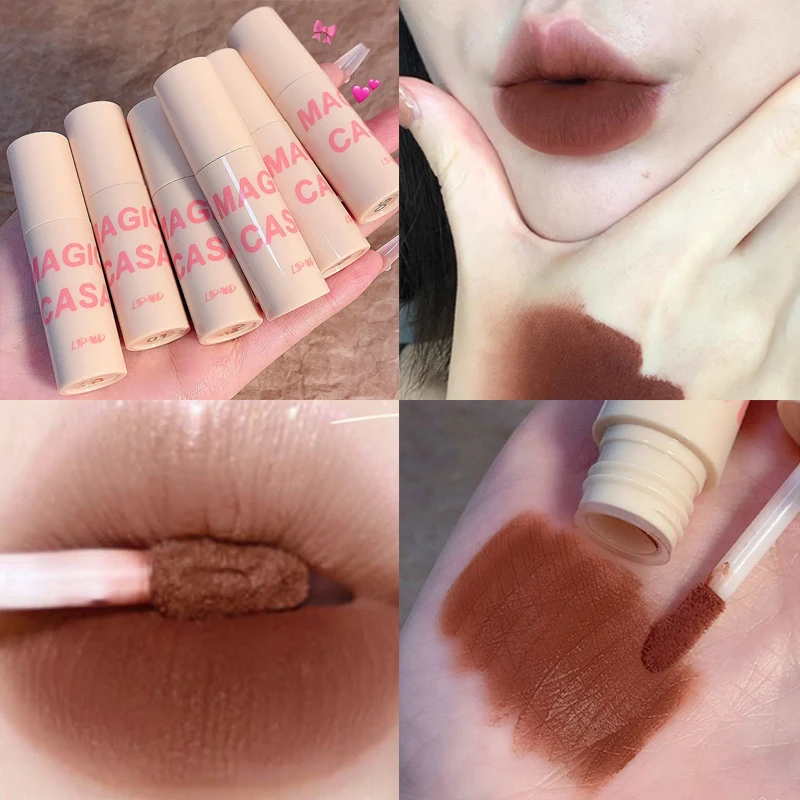 

5 Colors Lip Mud Matte Lipstick Makeup Waterproof Long-lasting Non-Stick Cup Nude Brown Lip Tint Girl's Velvet Matte Lip Gloss