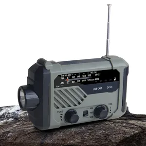 portable table radio hand crank am fm noaa emergency reading lamp led flashlight solar charging 2000mahpower bank for cell phone free global shipping