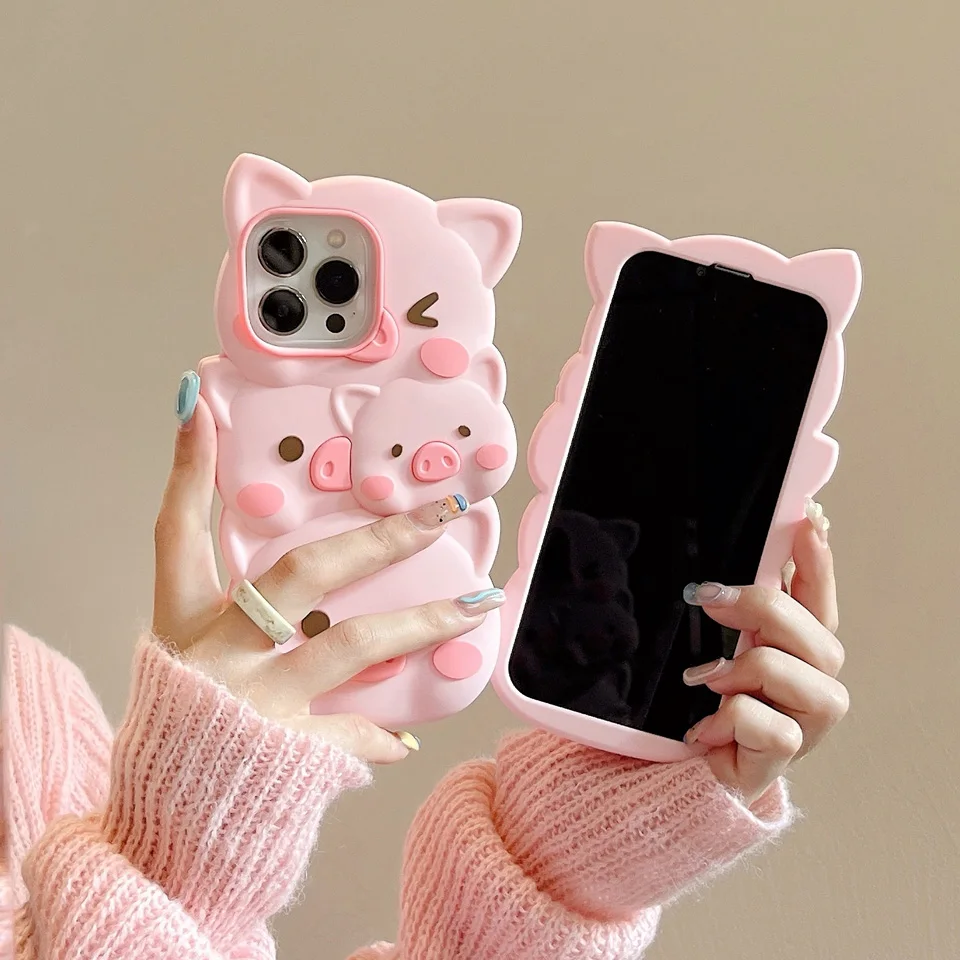 

Cartoon Cute Stacked Pig Case For iPhone 13 Pro max 14 Plus 12 Pro coque All-inclusive Protection Anti-Fall Silicone Soft Cover