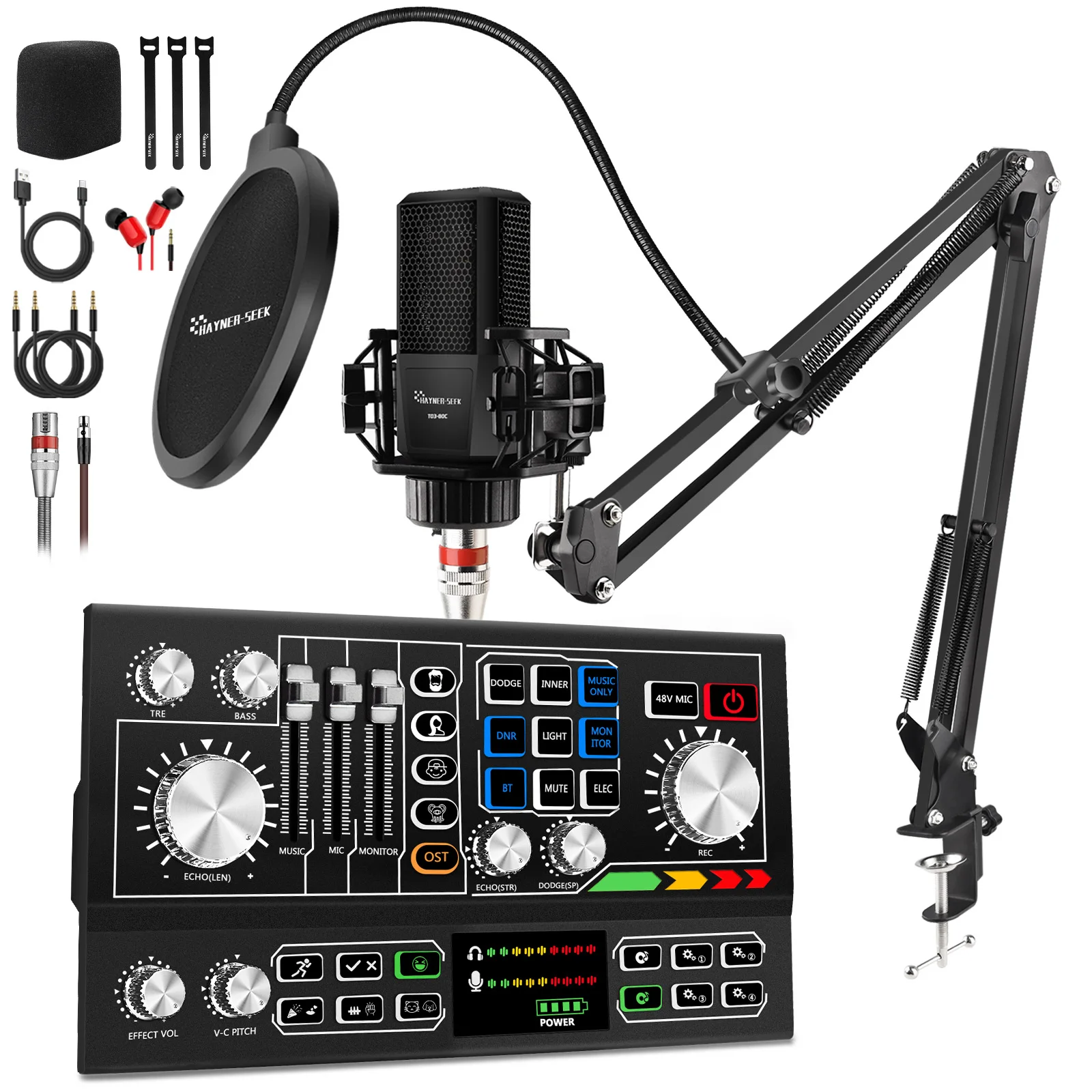 

Hayner-Seek Audio Interface Mixer Professional Recording Studio Home DJ Sound Card Live Streaming Kit