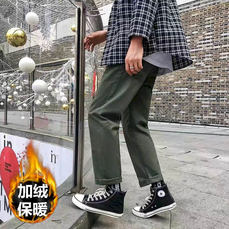 

2023 японские повседневные брюки мужские свободные прямые однотонные простые брюки-карго длиной до щиколотки женские широкие брюки корейский Молодежный ОТР