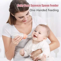 silicone squeezing feeding bottle with suction cup newborn training drink dispensing and feeding baby spoon bottle food feeder