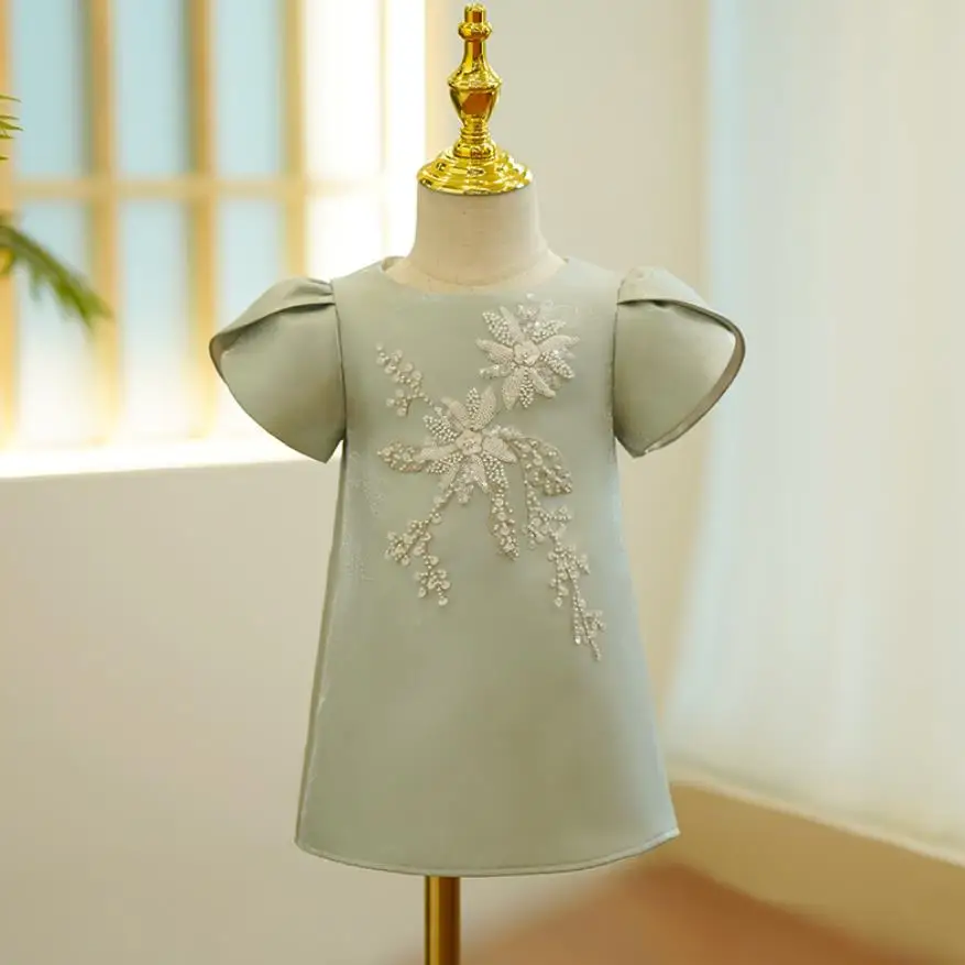 Платье детское белое с бусинами на день рождения A1383