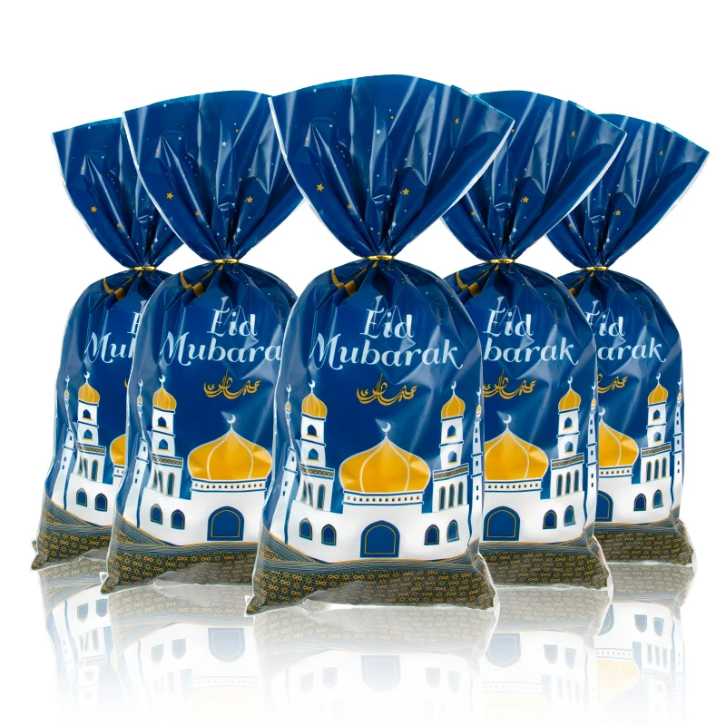 

25pcs Eid Mubarak Gift Bags Plastic Packaging Cookie Candy Bag Ramadan Kareem Decor Islamic Muslim Party Supplies Eid Al-fitr