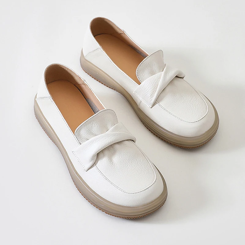 

2023 Genuine Leather Moccasin Cowhide Flat Shoes Women Fashion Casual Loafers Slip On Sneakers Soft Sole Vulcanized Shoes Spring
