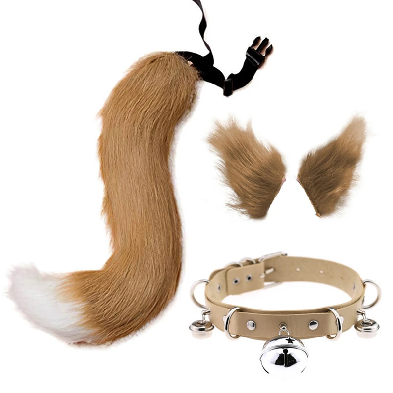 

Creative Japan Anime Fox Tail Cosplay Prop Fox Ear Tail Plush Cat Wolf Ears Fur Hairpin Halloween Party Gift Bell Neck Chocker S