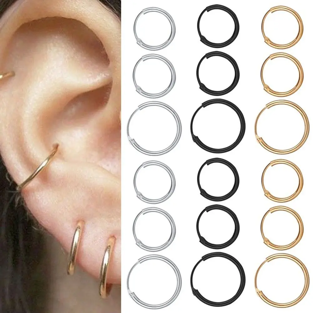 

Punk Silver Color Hip Hop Jewelry Ears Rings Small Circle Hoop Earrings Goth Stud Earrings Cartilage Piercing Loop