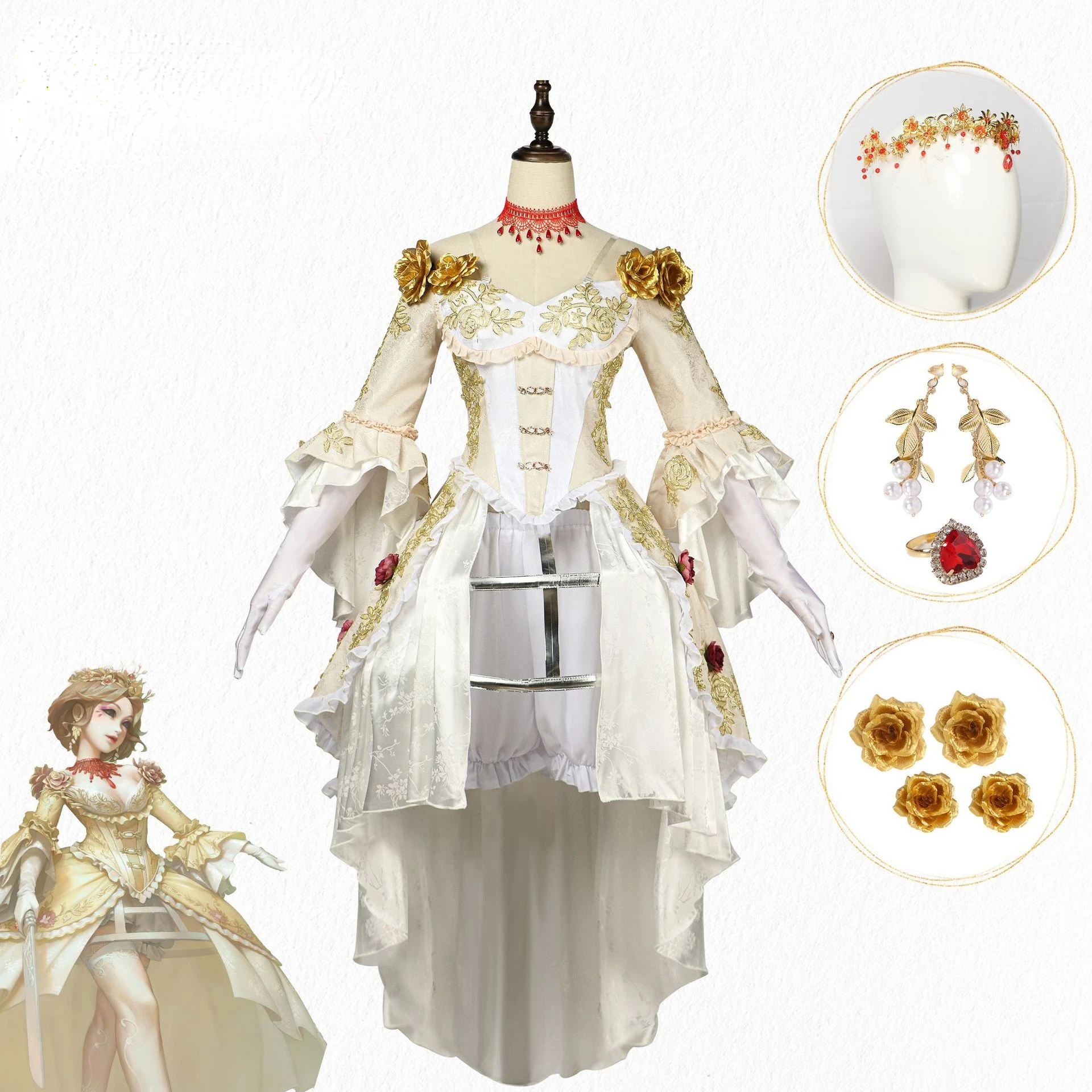 

Game Identity Ⅴ Mary Bloody Queen Cosplay Costume Women Red Feast Banquet Dress Exquisite Accessories Suit Halloween Dance Party