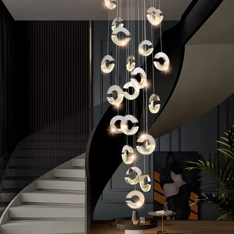

Подвесные длинные люстры для виллы, виллы в стиле лофт, квартиры, гостиной, вращающиеся подвесные Роскошные двойные строительные светильники