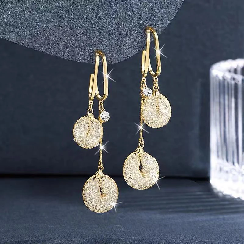 

2023 New Elegant Retro Gold Pendant Earrings South Korea Fashion Long Women's Earrings Wedding Engagement Jewelry