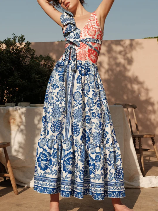 Купальник женский с оборками и цветовым принтом