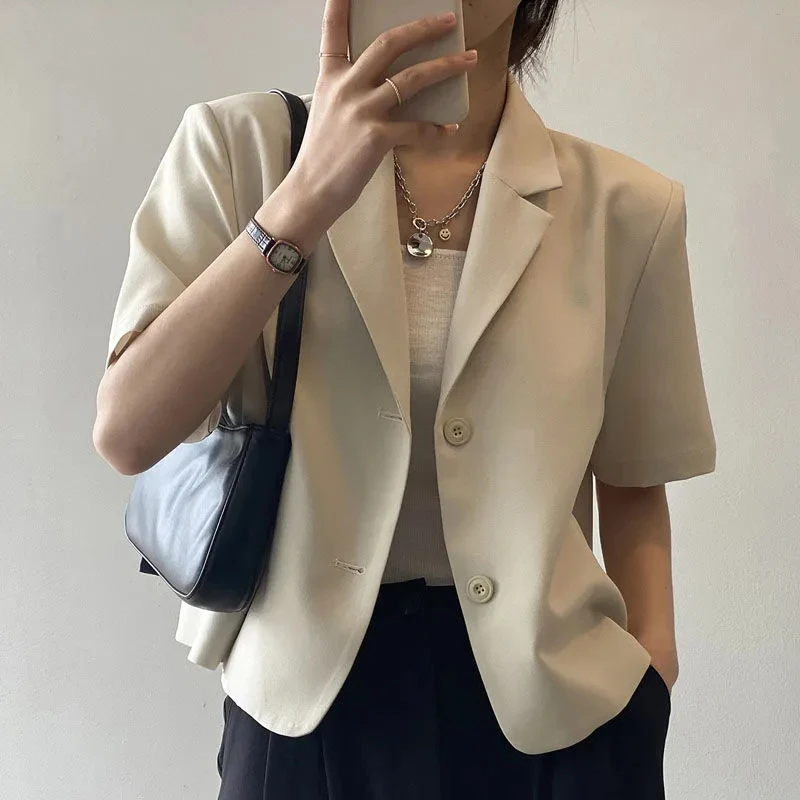 

Summer Thin Section Blazers Women Korean Harajuku Elegant Leisure Solid Short Sleeve Fashion All Match Office Lady Trendy Blazer