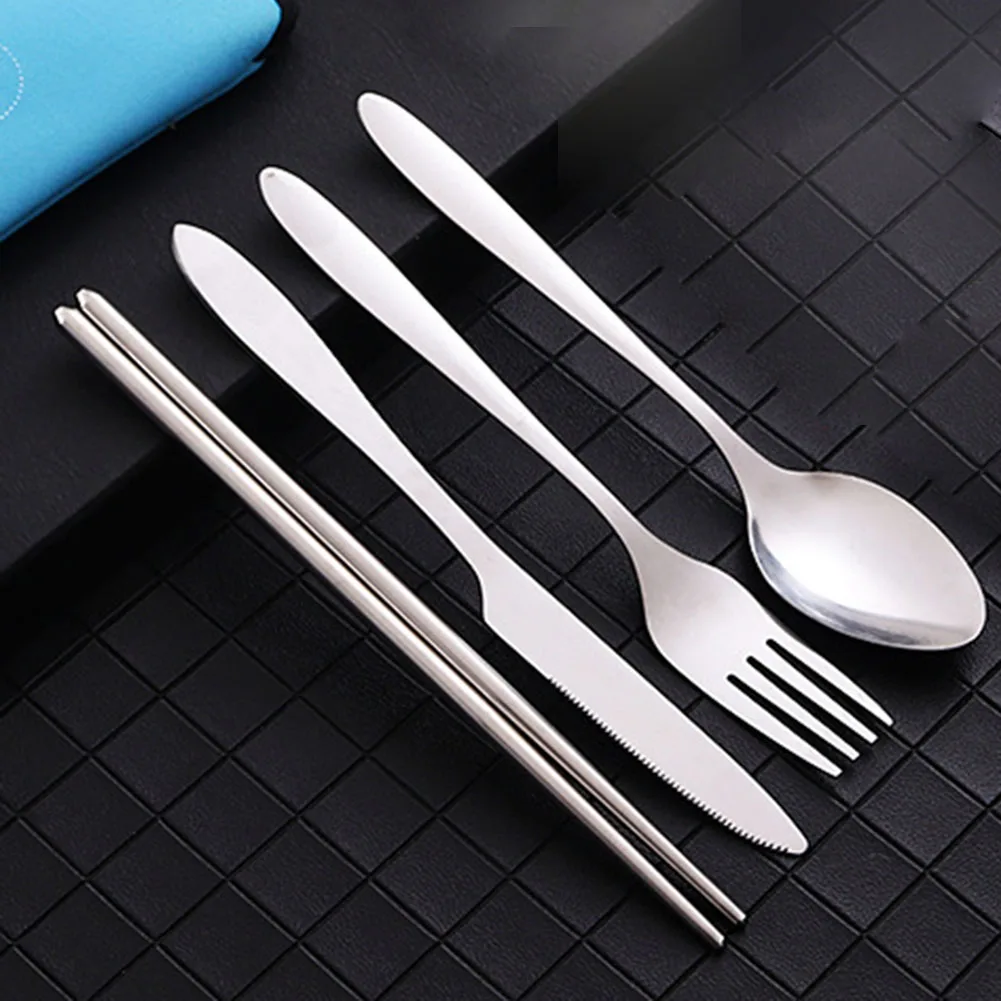

4pcs Tableware Set Portable Cutlery Set Dinnerware Set Stainless Steel Chopstick Fork Spoon Travel Camping Flatware With Box