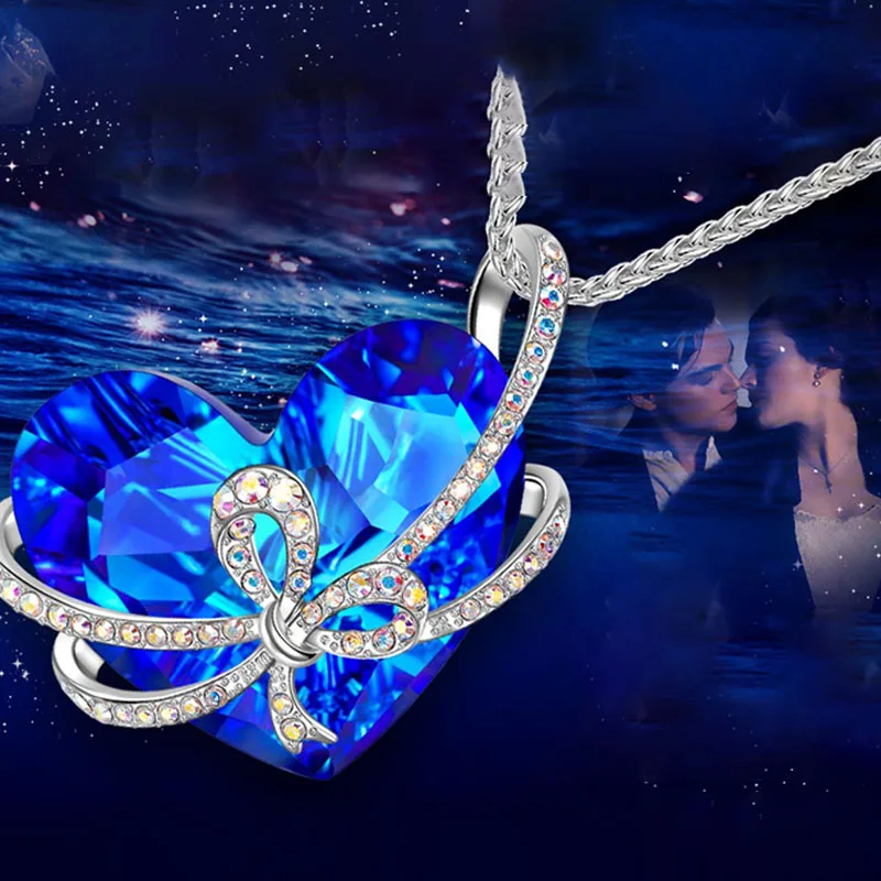 Океанская Сердце Синего металлического ожерелья для женщин с подвеской из стразов, характером зрелости и умением участия в банкете ювелирных изделий для подарка девушкам гостям.