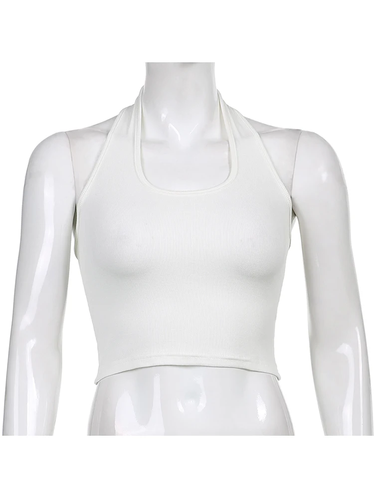 Женский однотонный топ с лямкой на шее открытой спиной |