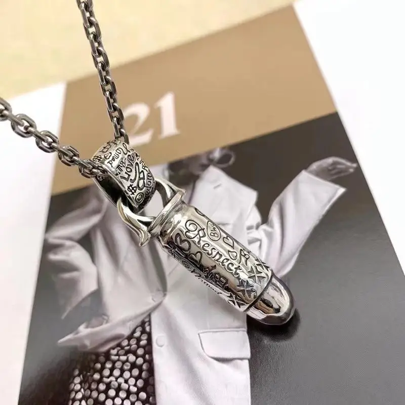 

S925 pure silver niche design joker graffiti bullet pendant female senior feeling new sweater chain necklace
