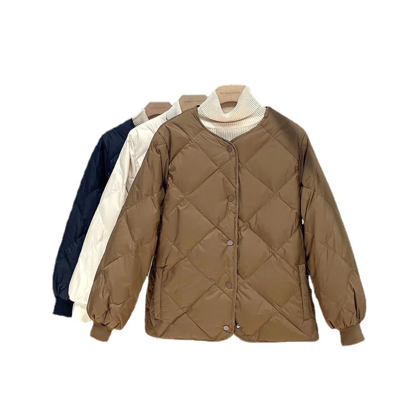 GRELLER Autumn Winter Women Oversize Parkas Coats Stand Collar Cotton Padded Jackets Solid Female O-neck Vintage Plaid Outerwear