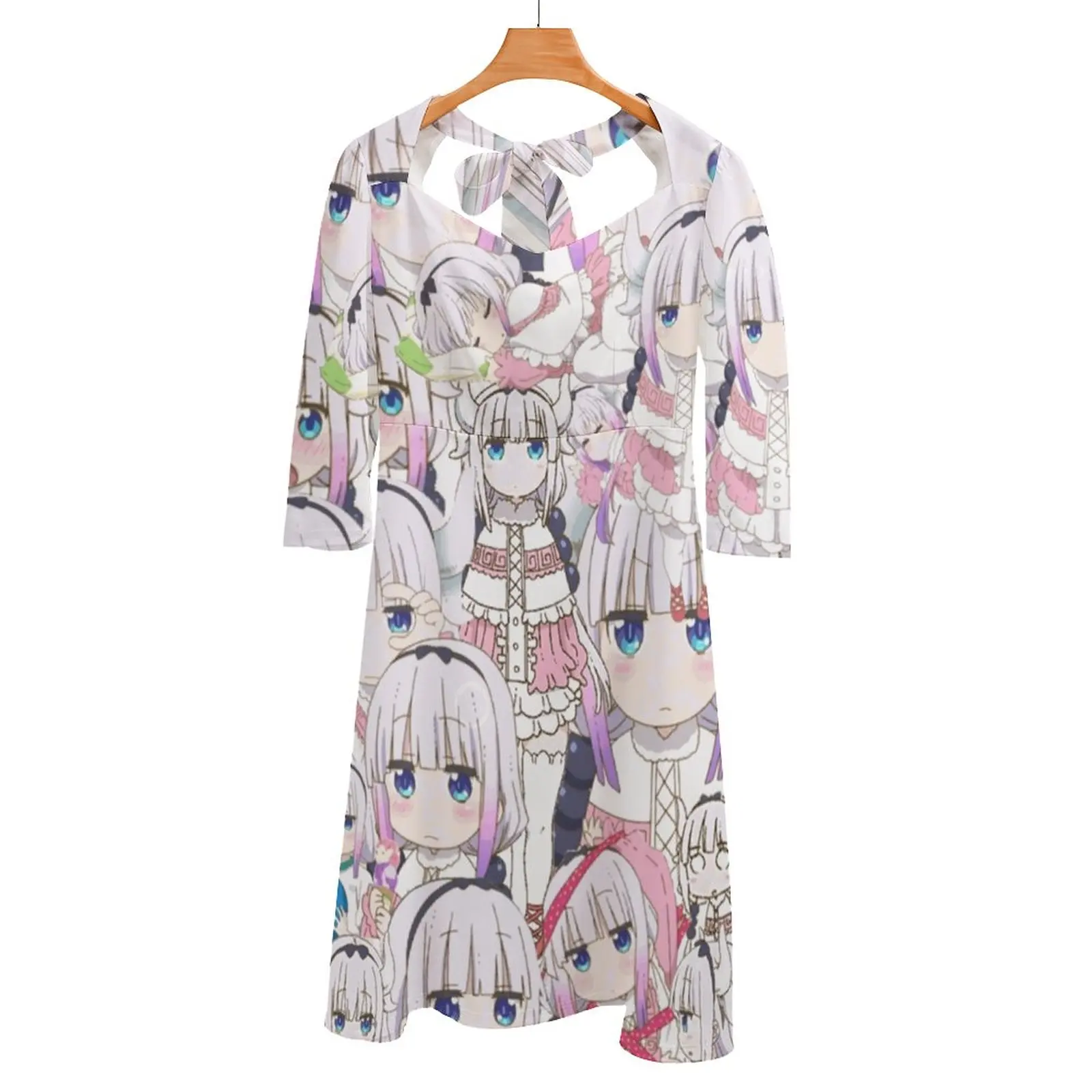 

Kanna Back Lacing Backless Dress Square Neck New Plus Size Elegant Women Dress Kanna Tohru Miss Kobayashis Dragon Maid Miss