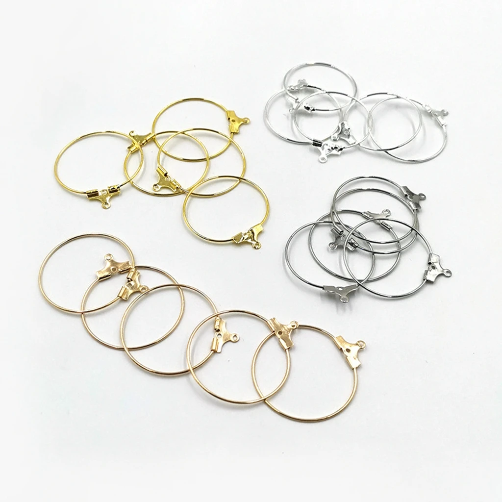 

30Pcs/Lot 25-40mm Round Hoops Earrings Dangle Clasp Ear Wires Hooks DIY Accessories Circle Earring Findings For Jewelry Making
