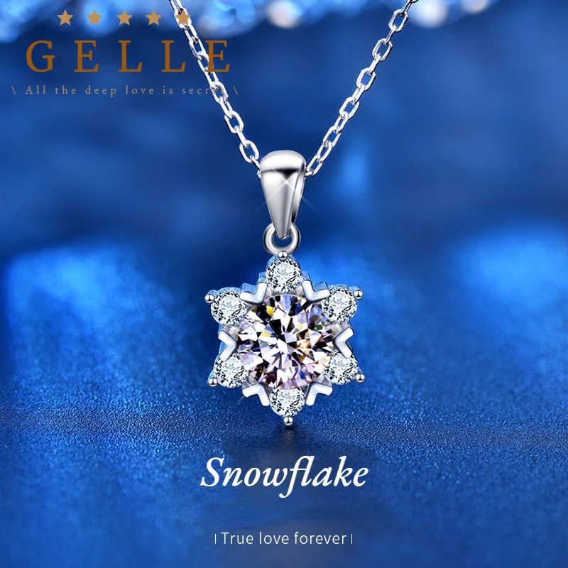 

GELLE 925 Sterling Silver 1.0CT D Color Moissanite Necklace Jewelry Women's Snowflake GRA Pendant Elegant Clavicle Accessories