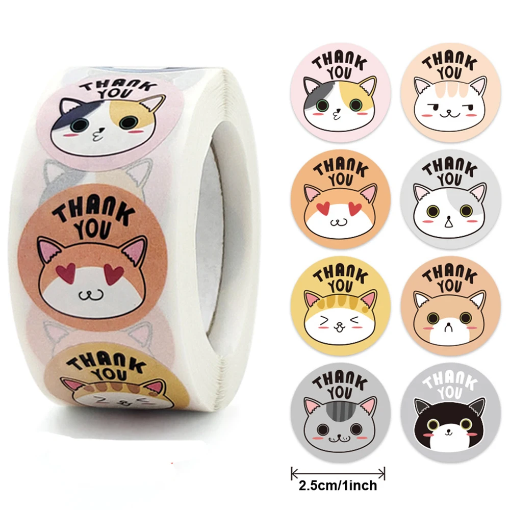

500PCS Cute Animal Children Stickers Gift Packaging Stickers Thank You Stickers Cat Frog Pig Seal Label Stationery Stickers