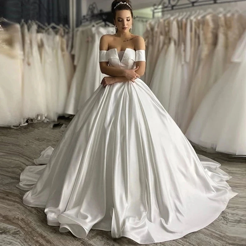 

ANGELSBRIDEP Sweetheart Ball Gown Wedding Dresses Luxury Off-Shoulder High Quality Satin Vestido De Noiva Formal Bridal Gowns