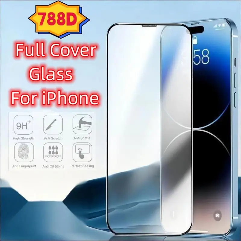 

788D Full Screen Protectors For iPhone 14 13 12 11 Pro Max Tempered Cover Glass on For iPhone 14 Plus XR X XS MAX Mini