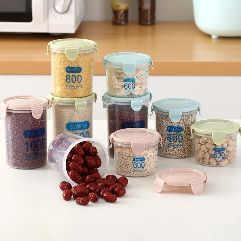 

Food Storage Box Container Kitchen Storage Bottles Jar Sealed Spice Nut Tea Coffee Beans Grains Candy Jars Orgnizer with Lid