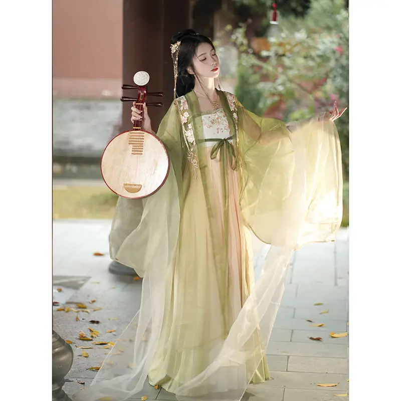 Женская блузка с вышивкой Hanfu желтая большим рукавом и Танг традиционная
