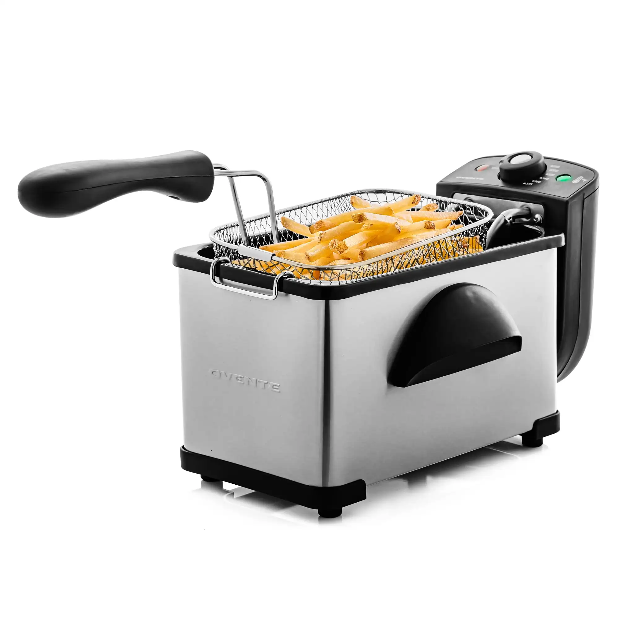 

OVENTE Electric Deep Fryer 2 Liter Capacity, Viewing Window and Odor, New Silver FDM2201BR