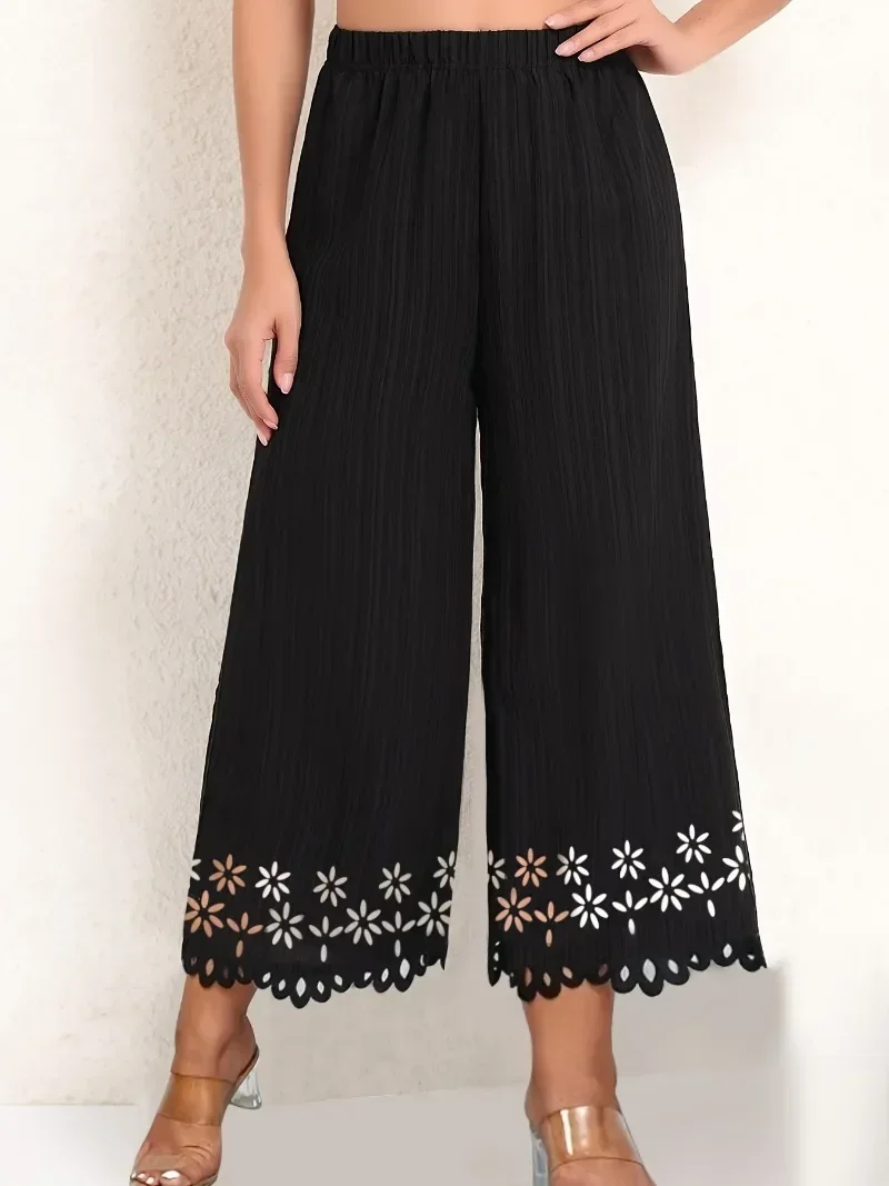 Plus Size Женские Широкие Брюки С Цветочным Узором Повседневные До Щиколотки