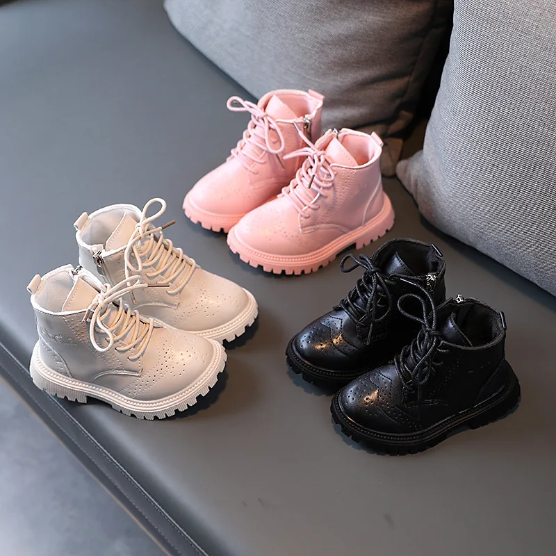 

Children Zipper Ankle Boots Kids Fashion Girl Boots Anti-Slip Solid Spring Baby Shoes Platform Boys Shoes Short Boots E10184