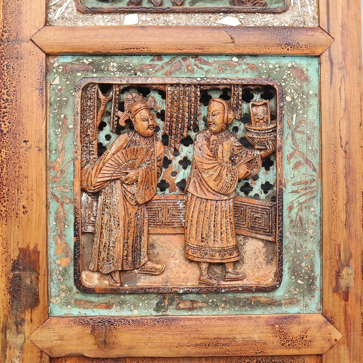 Коллекционные старые деревянные резьбы набор из 2 фигурных панелей украшение для