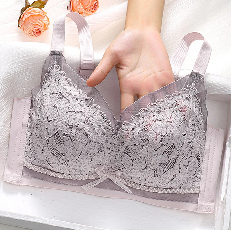 

Lace Lace No Underwire Bra Gathered Upper Support Anti-Sagging Underwear Women's Breathable Wipe Chest Small Chest Soft Bra