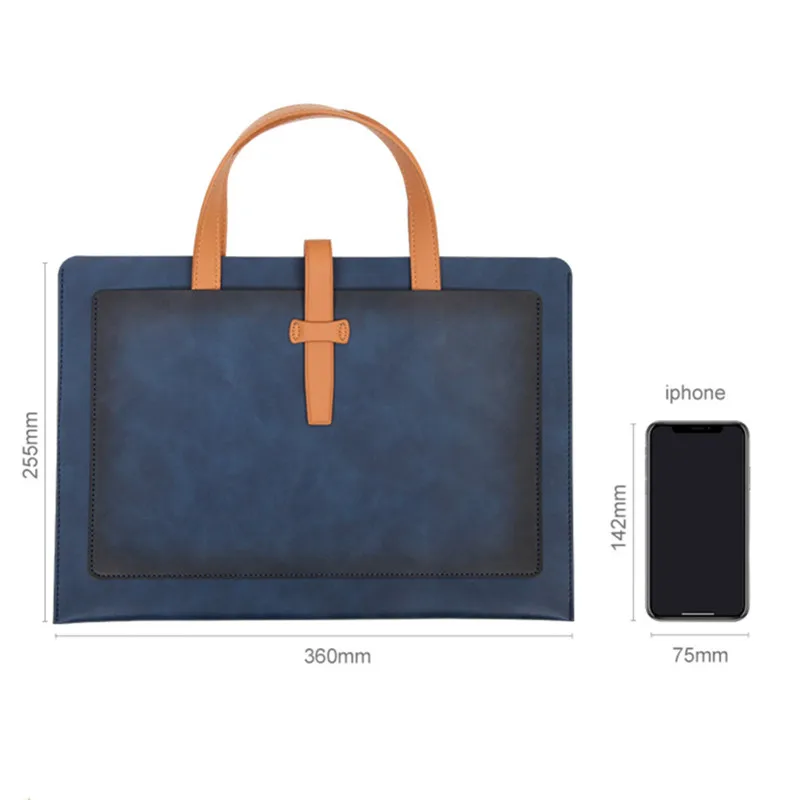 Fashion Business Briefcase Document Handbag Simple Leather Large Laptop Pouch Portable Work Office Books Files Storage Handbag
