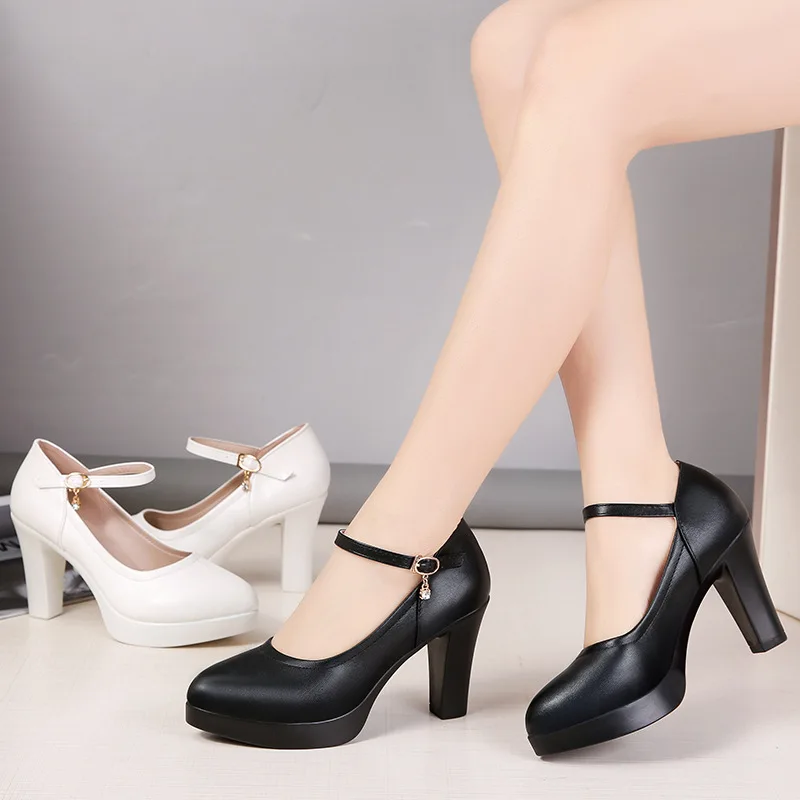 Block Heel shoes White Wedding Shoes Women Pumps Platform high heels Shoes with ankle strap Ladies Office Party Dance Shoe 2022