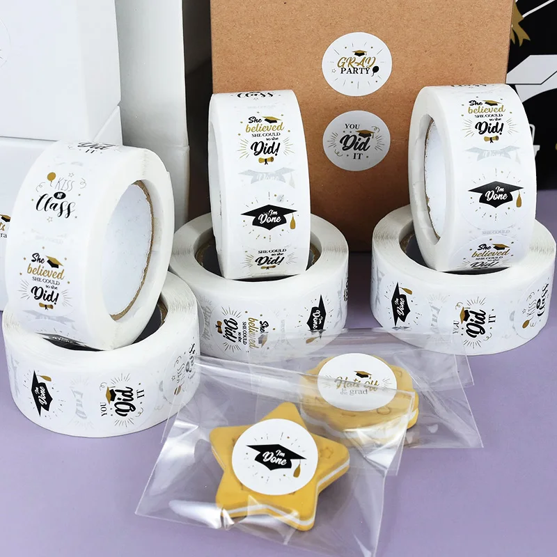 

500pcs Graduation Paper Stickers Gift Package Seal Labels Envelope Gift Pack Party Decoration Supplies 1'' Round Sticker