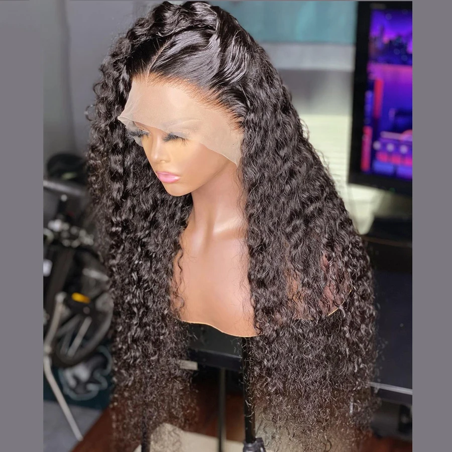 180%Density 26Inch Long Kinky Curly Synthetic Lace Front Wig For Black Women With Baby Hair Heat Resistant Fiber Hair Daily Wig