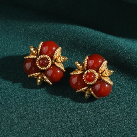 Серьги-гвоздики STALAIT красные стеклянные