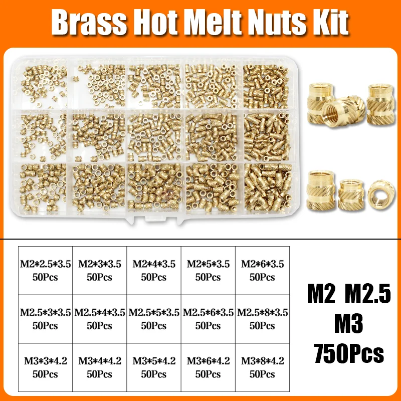 

1400x комплект вставок с резьбой, латунная гайка M2 M3 M4 M5 M6 M8, термоплавкий набор вставок для пластика, 3D-принтер, вставная гайка для медных труб
