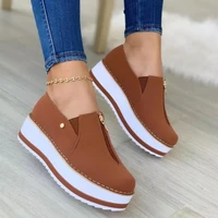 pu leather womens shoes thick bottom womens casual sports shoes 2022 spring and autumn new zipper wedge shoes women