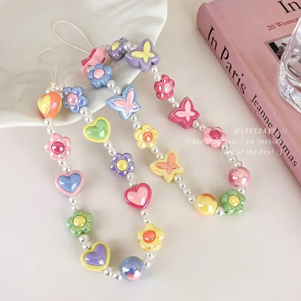 

Sweet Butterfly Flowers Cell Phone Chain Charm Fashion Women Mobile Phone Lanyard Telephone Decoration Jewelry Girls Gift