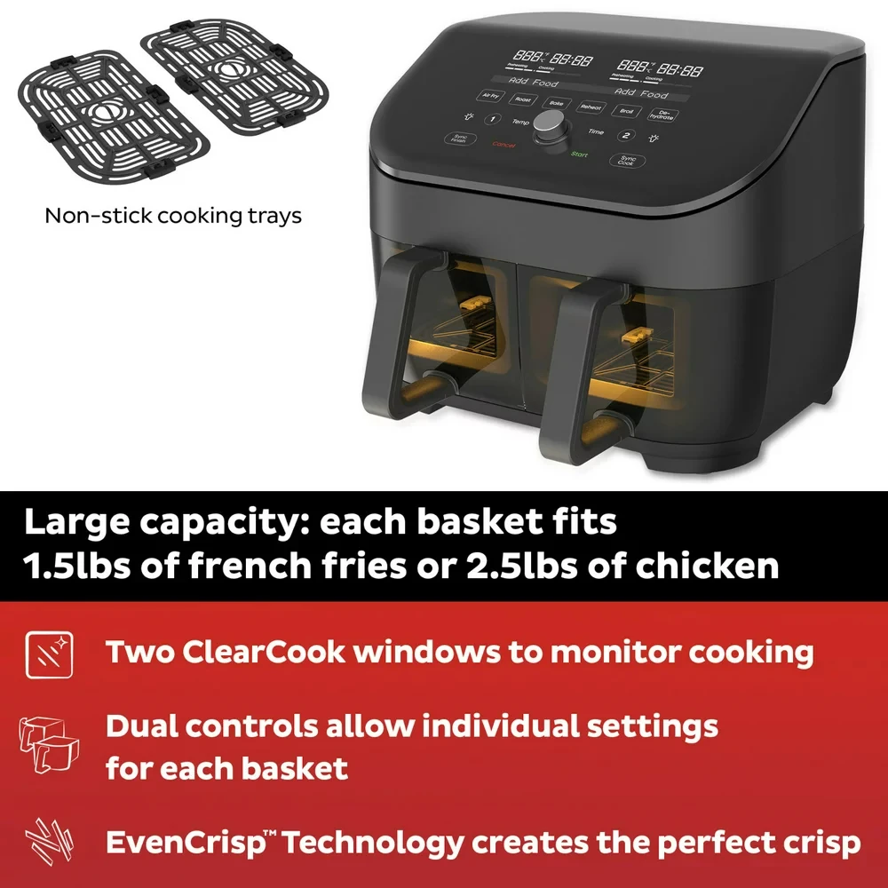 

Free shipping Vortex Plus 2-Basket Air Fryer Oven, Black - ClearCook , Digital Touchscreen