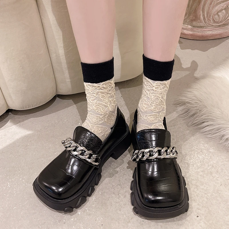 

2022 Women Flats Lolita Mary Jane Shoes For Woman Spring Platform Ladies Loafers Vintage Soft Slip On Chain Oxford Shoes
