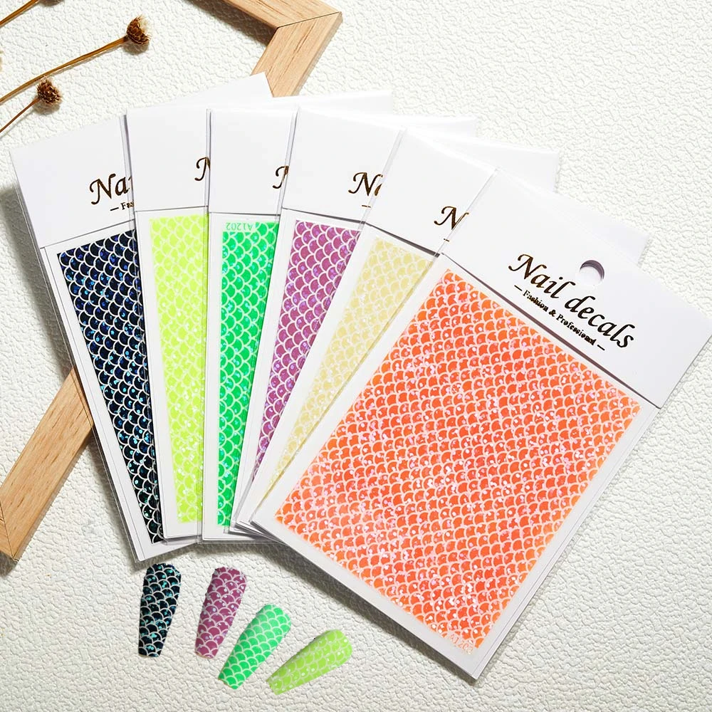 

Mermaid Nail Art Stickers Decals 3D Self-Adhesive Nail Wraps Laser Fish Scales Design Manicure Tips Nail Decoration Nails Slider