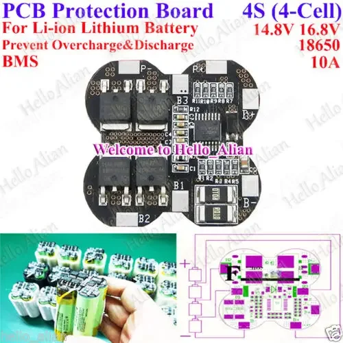 4S 10A 4-ячечная плата защиты печатной платы BMS для литий-ионного литиевого