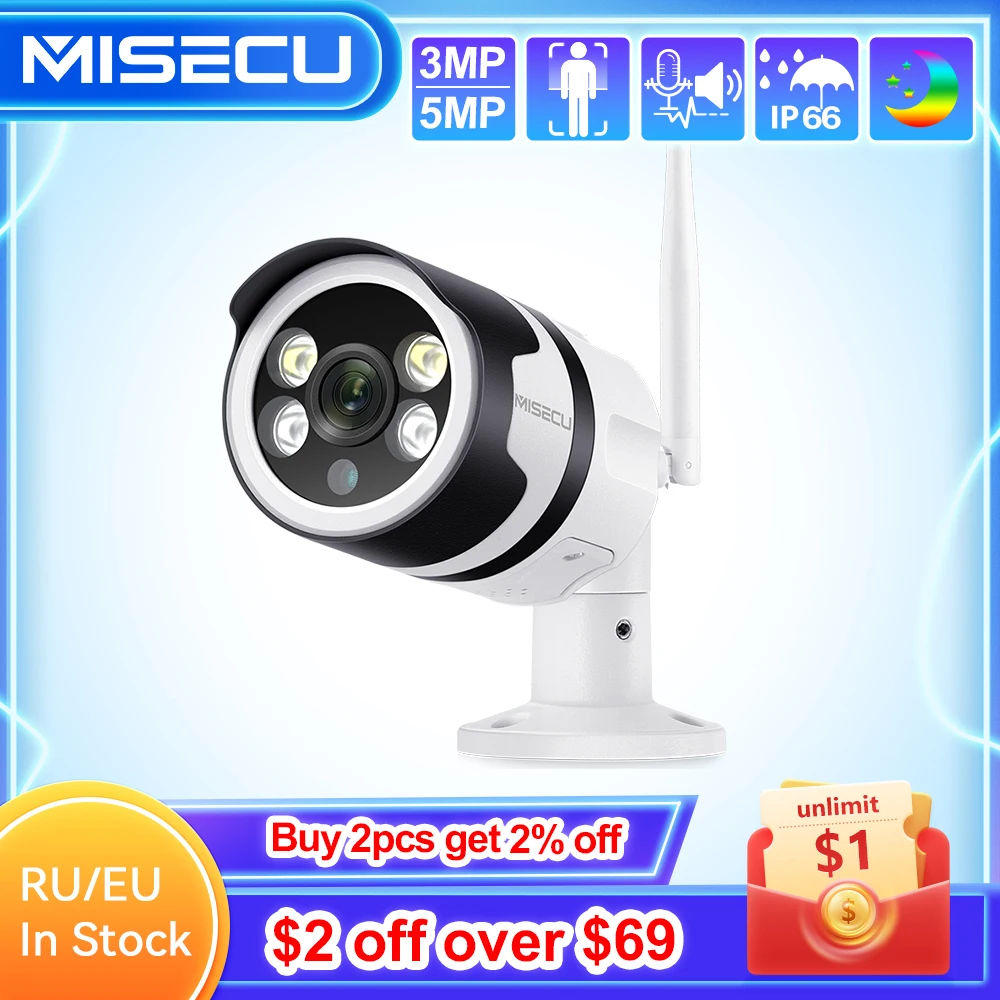 MISECU 3MP 5MP Wireless AI IP Camera Two-way Audio Outdoor Waterproof Color Night Human Detect Record Surveillance Camera Onvif