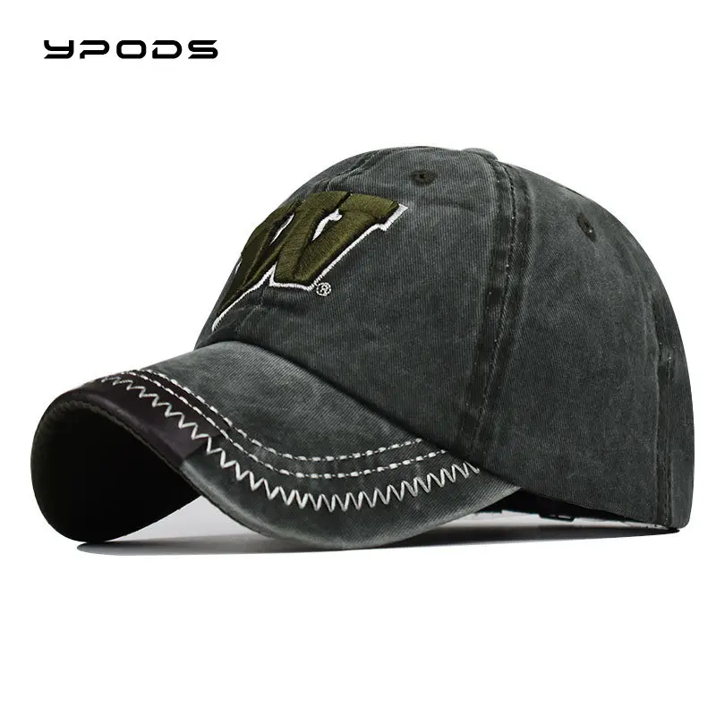 

New Italic W Letter Large Embroidery Washed Old Colorless Outdoor Sunshade Cap Wholesale Moto Gp Baseball Cap